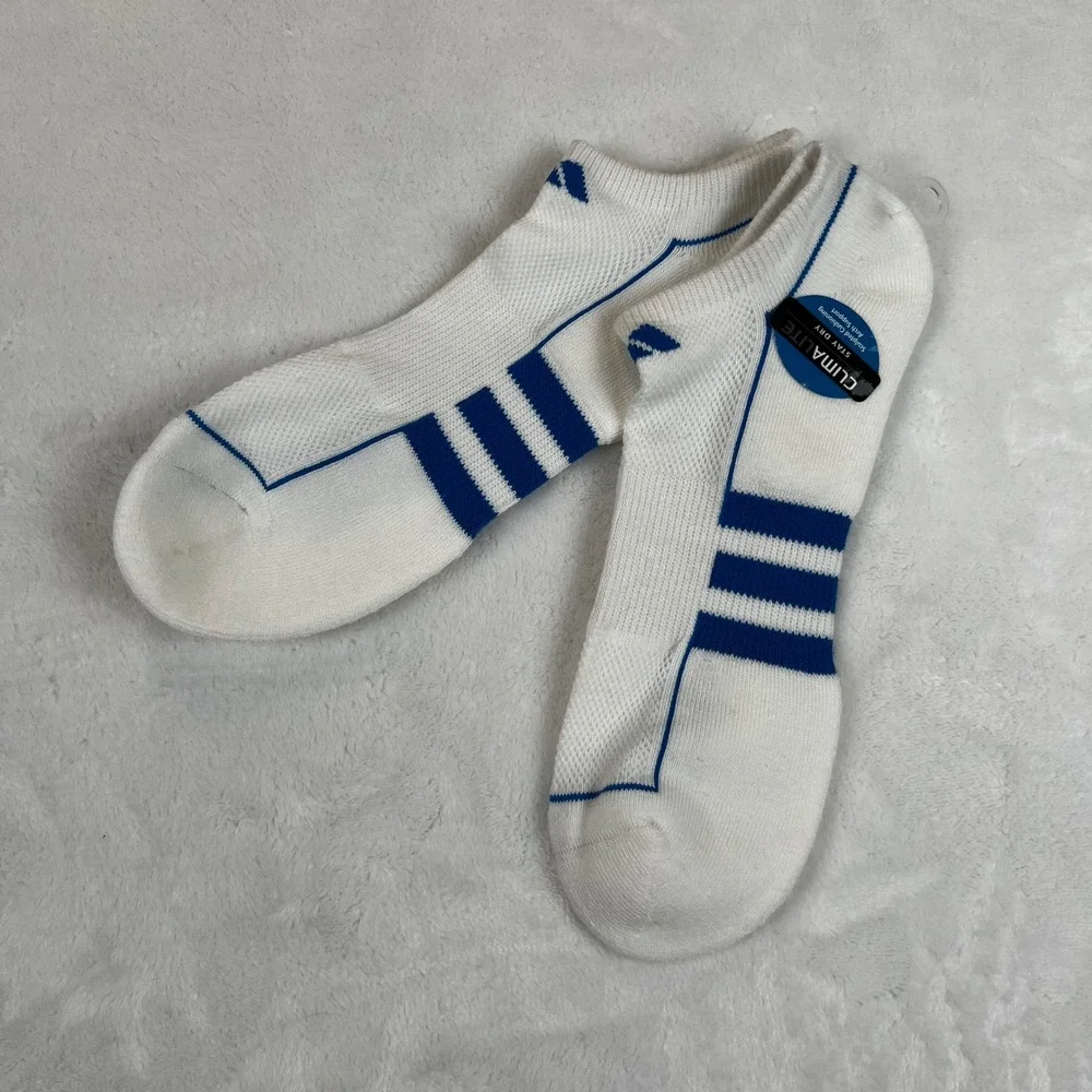 Adidas Climalite No Show Athletic Socks White Blue Cushioned Arch Support 123